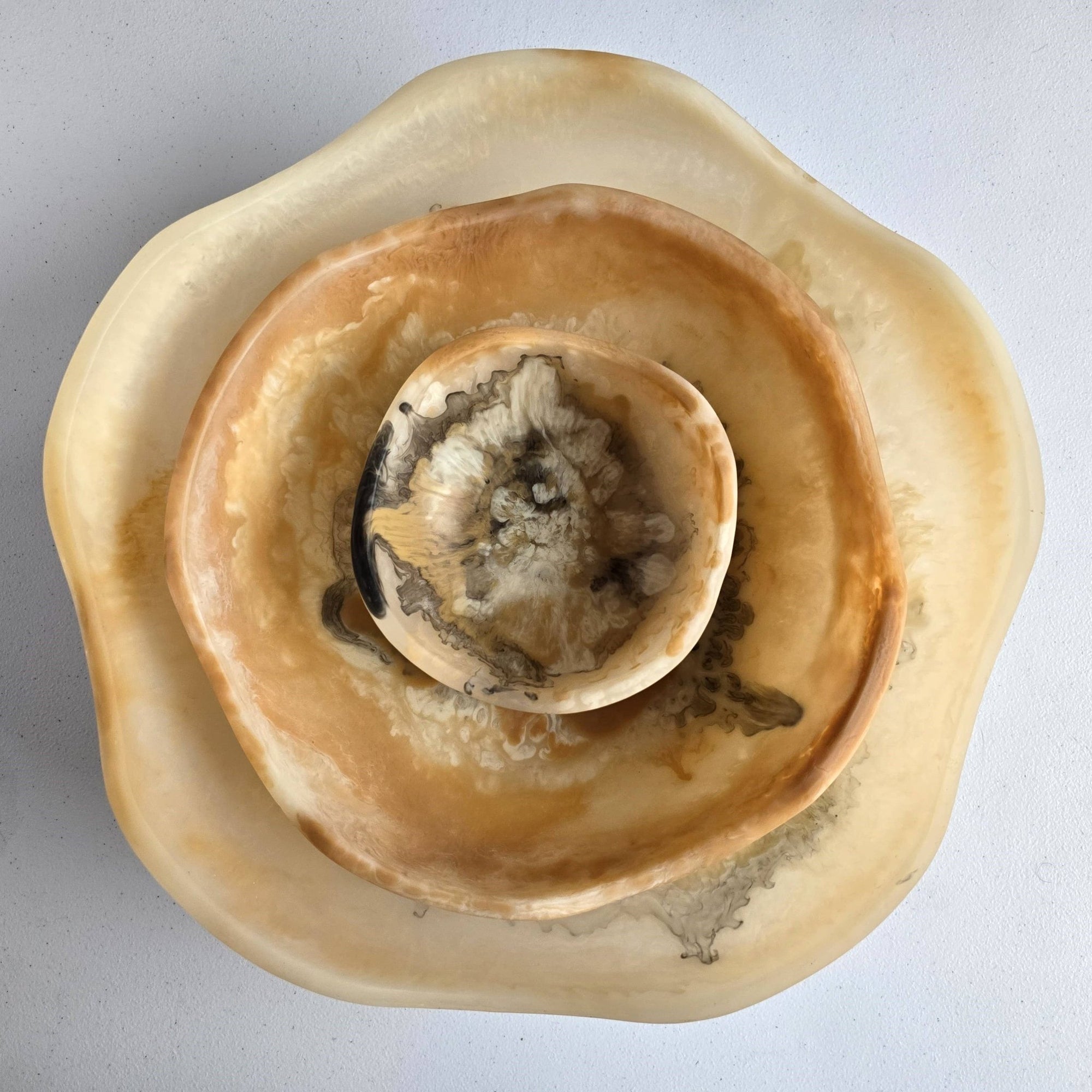 Large wavy 3 bowls Set - Matte Finish Hand Poured Resin: Mixed Color - The Collective Park City