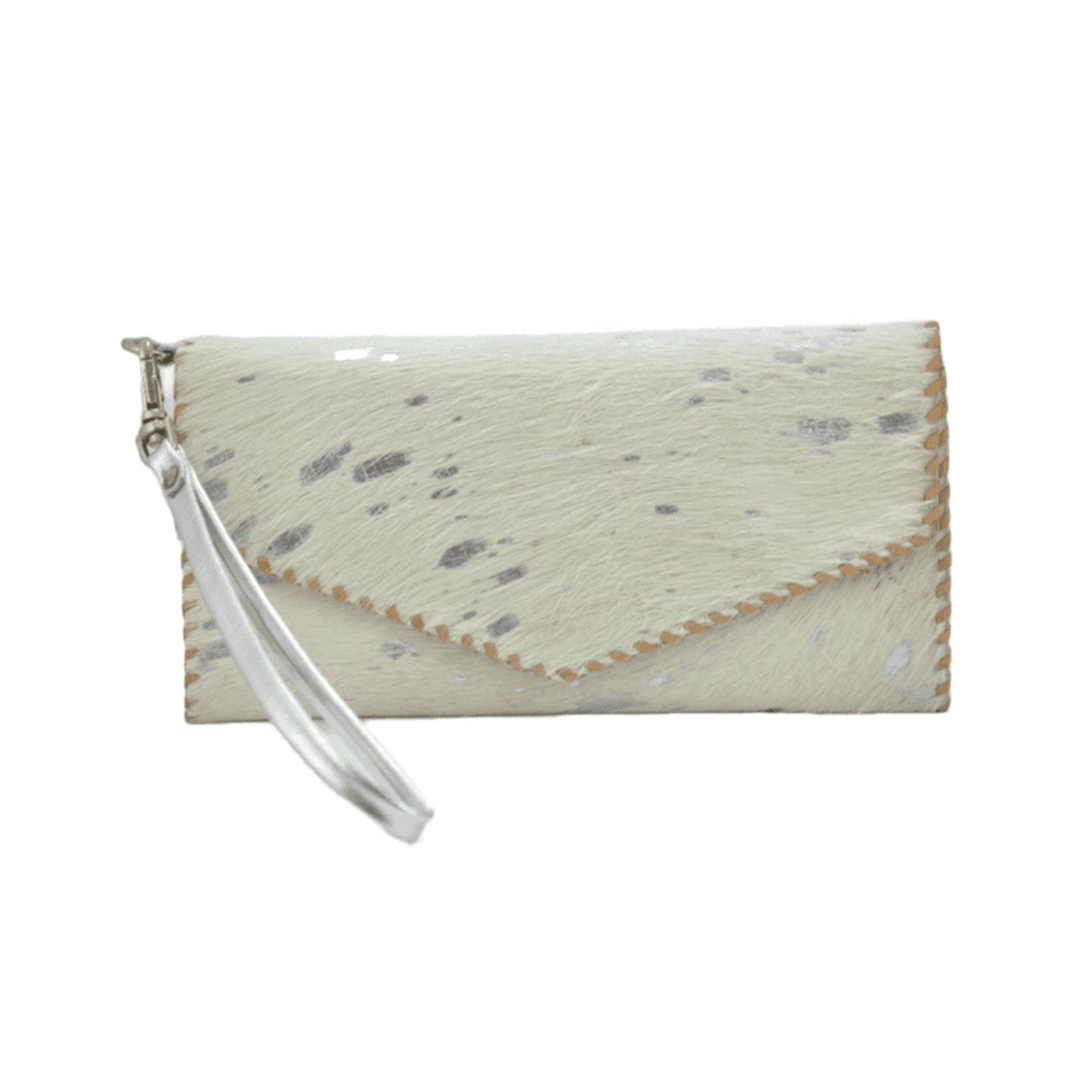Laura Wristlet Wallet Cowhide Hairon Leather: Silver - The Collective Park City