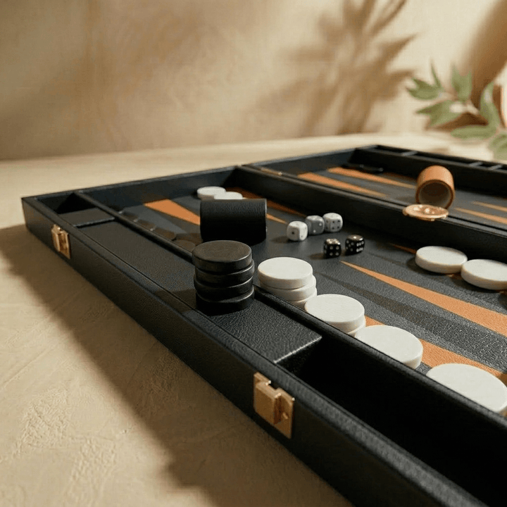 Leather Backgammon Set - Black And Brown - The Collective Park City