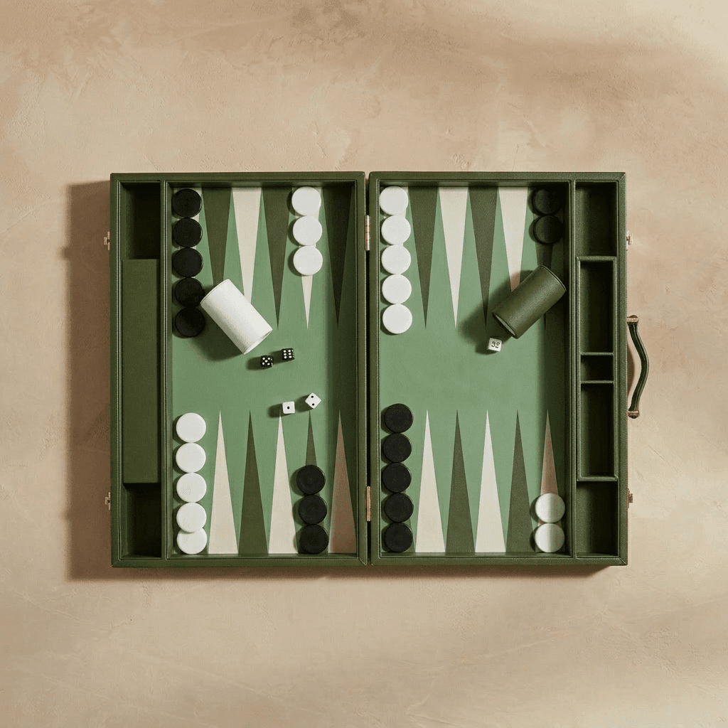 Leather Backgammon Set - Green and White - The Collective Park City