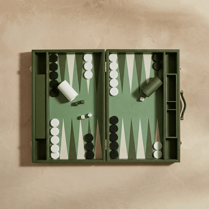 Leather Backgammon Set - Green and White - The Collective Park City