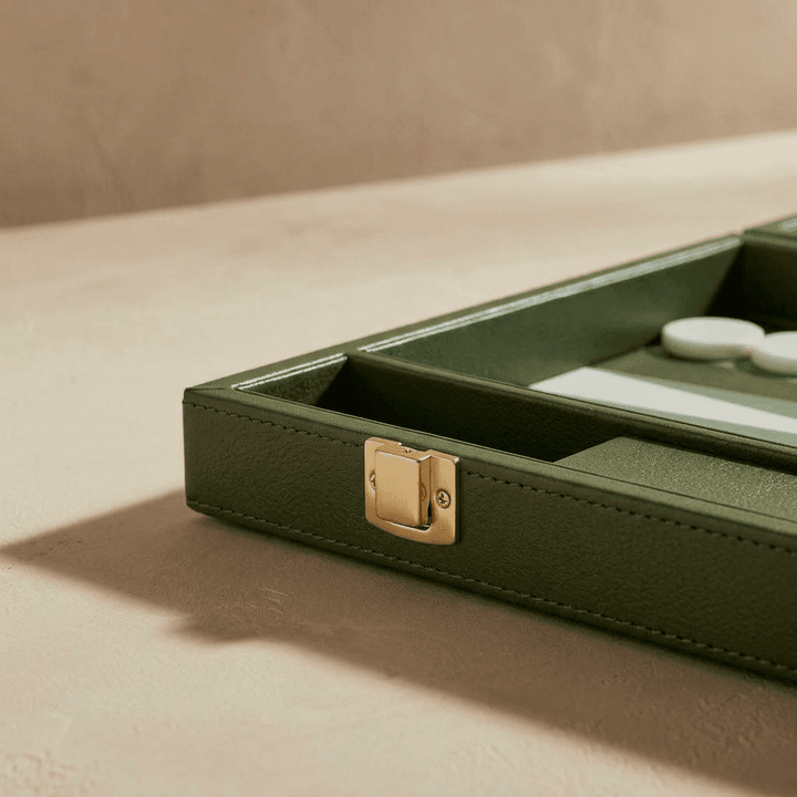Leather Backgammon Set - Green and White - The Collective Park City