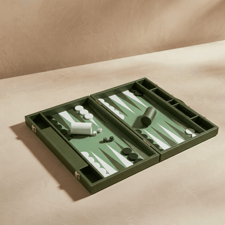 Leather Backgammon Set - Green and White - The Collective Park City