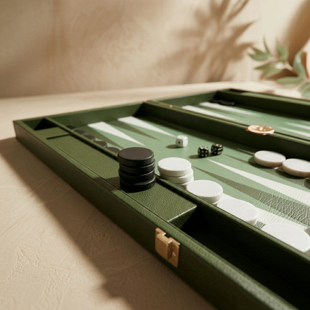 Leather Backgammon Set - Green and White - The Collective Park City