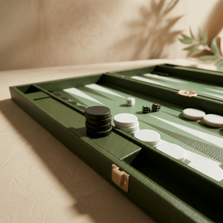Leather Backgammon Set - Green and White - The Collective Park City