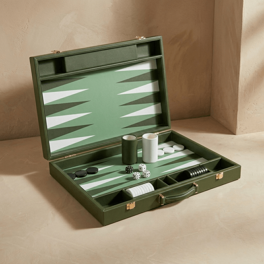 Leather Backgammon Set - Green and White - The Collective Park City