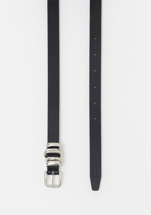 Leather Black Belt w/Silver - The Collective Park City