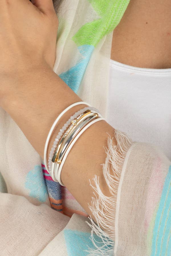 Leather Golden Arrow Bracelet: White - The Collective Park City