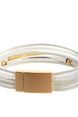 Leather Golden Arrow Bracelet: White - The Collective Park City