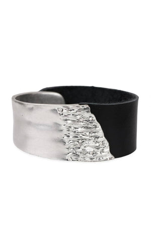 Leather Metal Statement Bracelet: Black silver - The Collective Park City