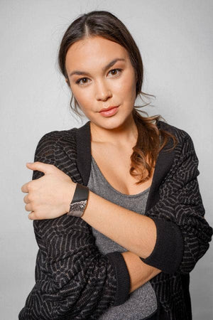 Leather Metal Statement Bracelet: Black silver - The Collective Park City