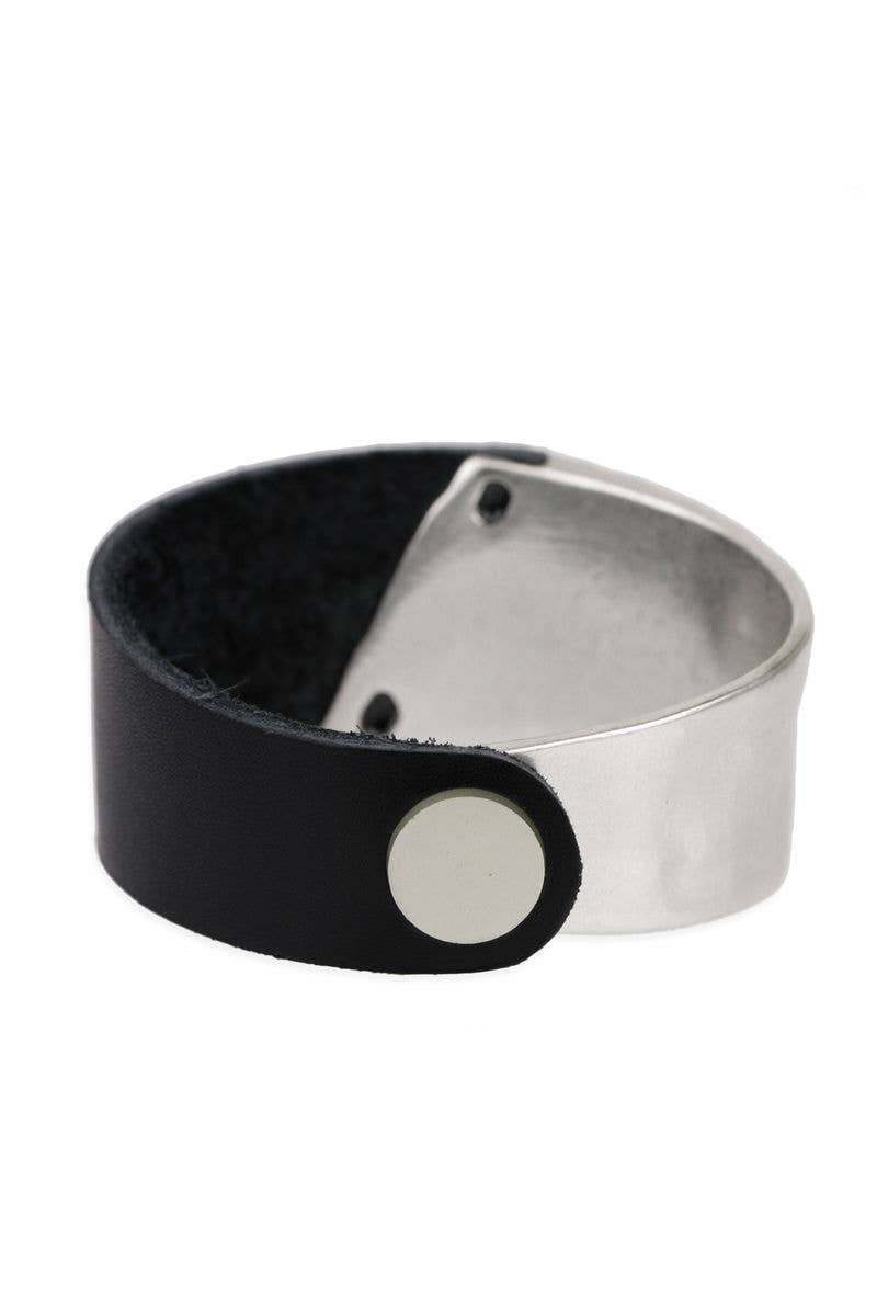 Leather Metal Statement Bracelet: Black silver - The Collective Park City