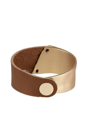 Leather Metal Statement Bracelet: Brown - The Collective Park City
