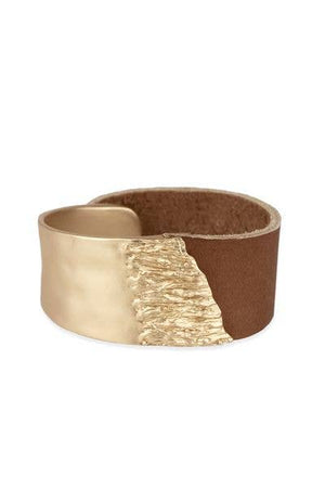 Leather Metal Statement Bracelet: Brown - The Collective Park City