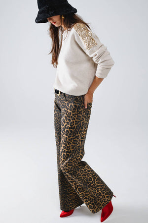 Leopard Print Wide Leg Jean w Ombre Black - The Collective Park City