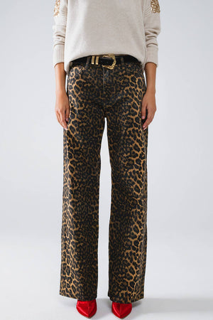 Leopard Print Wide Leg Jean w Ombre Black - The Collective Park City