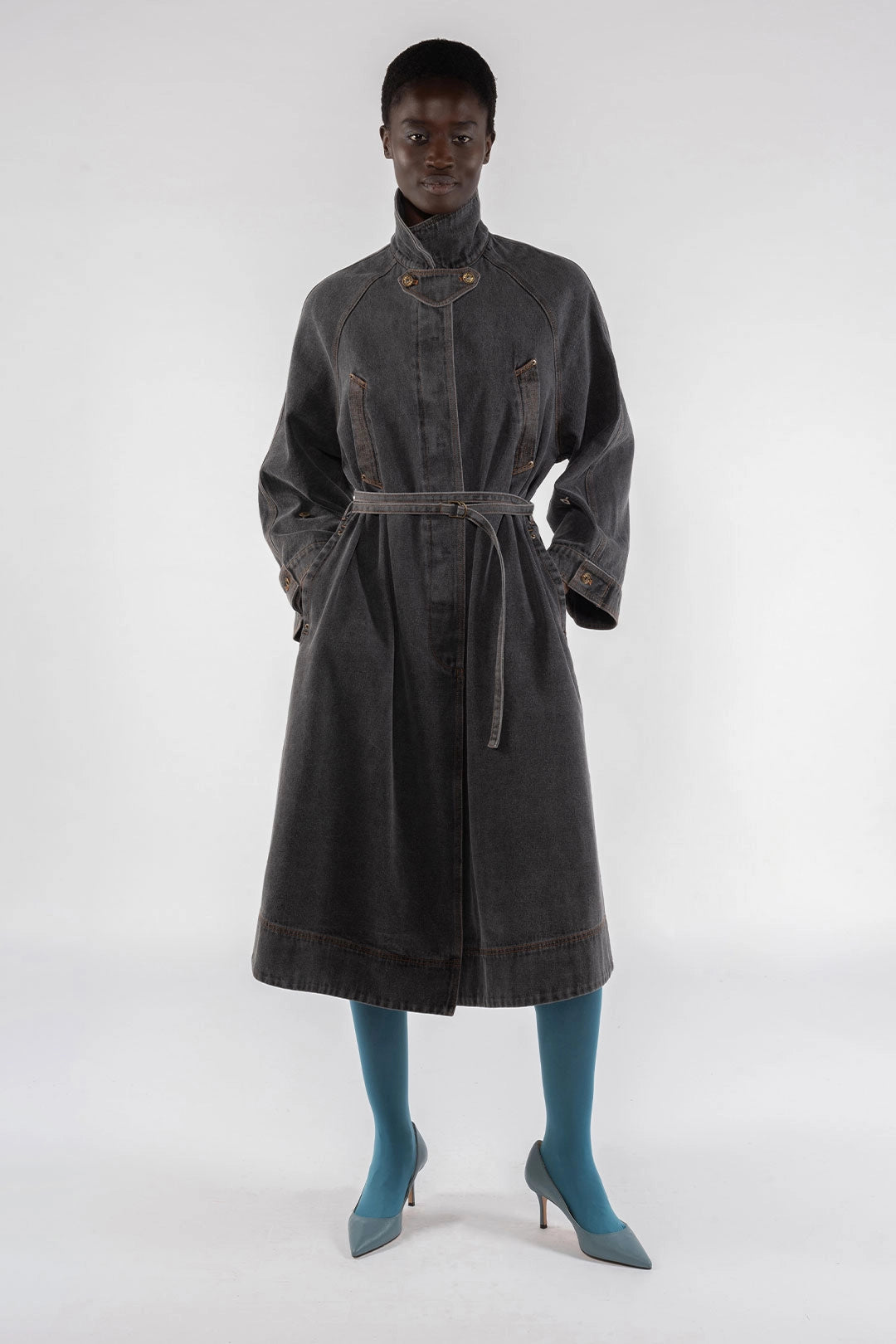 Long Denim Trench - Grey - The Collective Park City