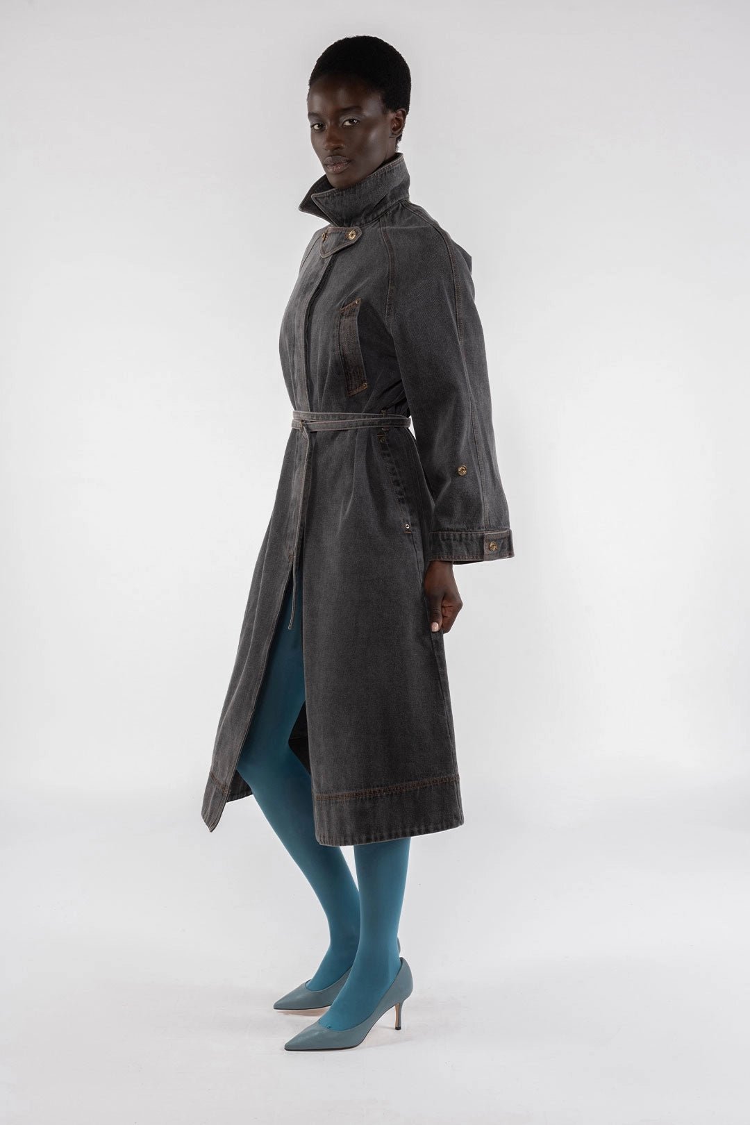 Long Denim Trench - Grey - The Collective Park City