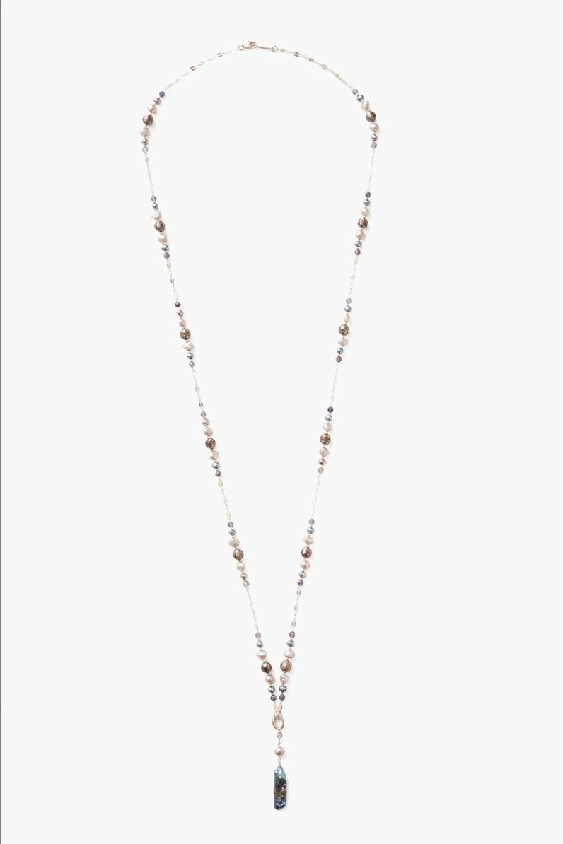 Long Grey Pearl & Iolite Necklace - The Collective Park City