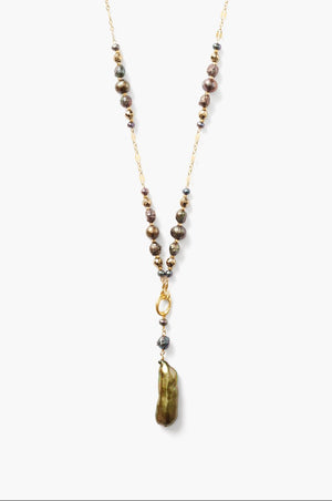 Long Pearl & Pyrite Necklace - The Collective Park City