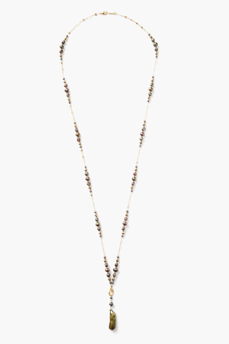 Long Pearl & Pyrite Necklace - The Collective Park City