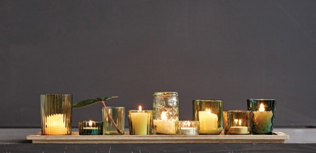 Long Wooden Tray with Glass Votive Holders - The Collective Park City