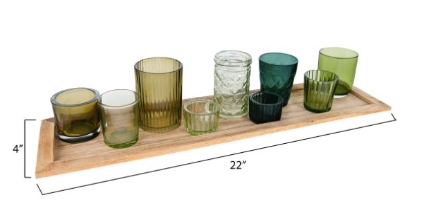 Long Wooden Tray with Glass Votive Holders - The Collective Park City