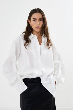 Lourdes Poplin Cuff Detail Button Down Top - The Collective Park City