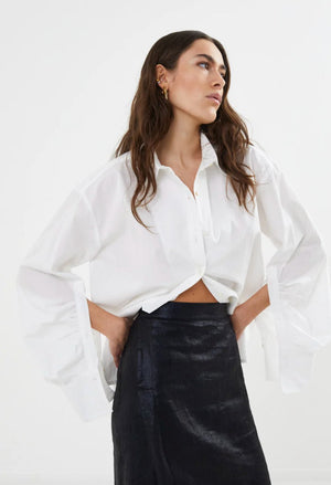 Lourdes Poplin Cuff Detail Button Down Top - The Collective Park City