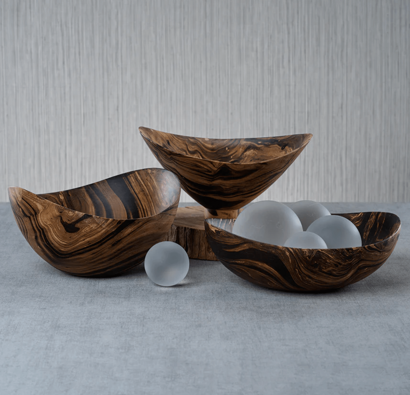 Mango Wood Marbleized Bowl - Shallow - The Collective Park City