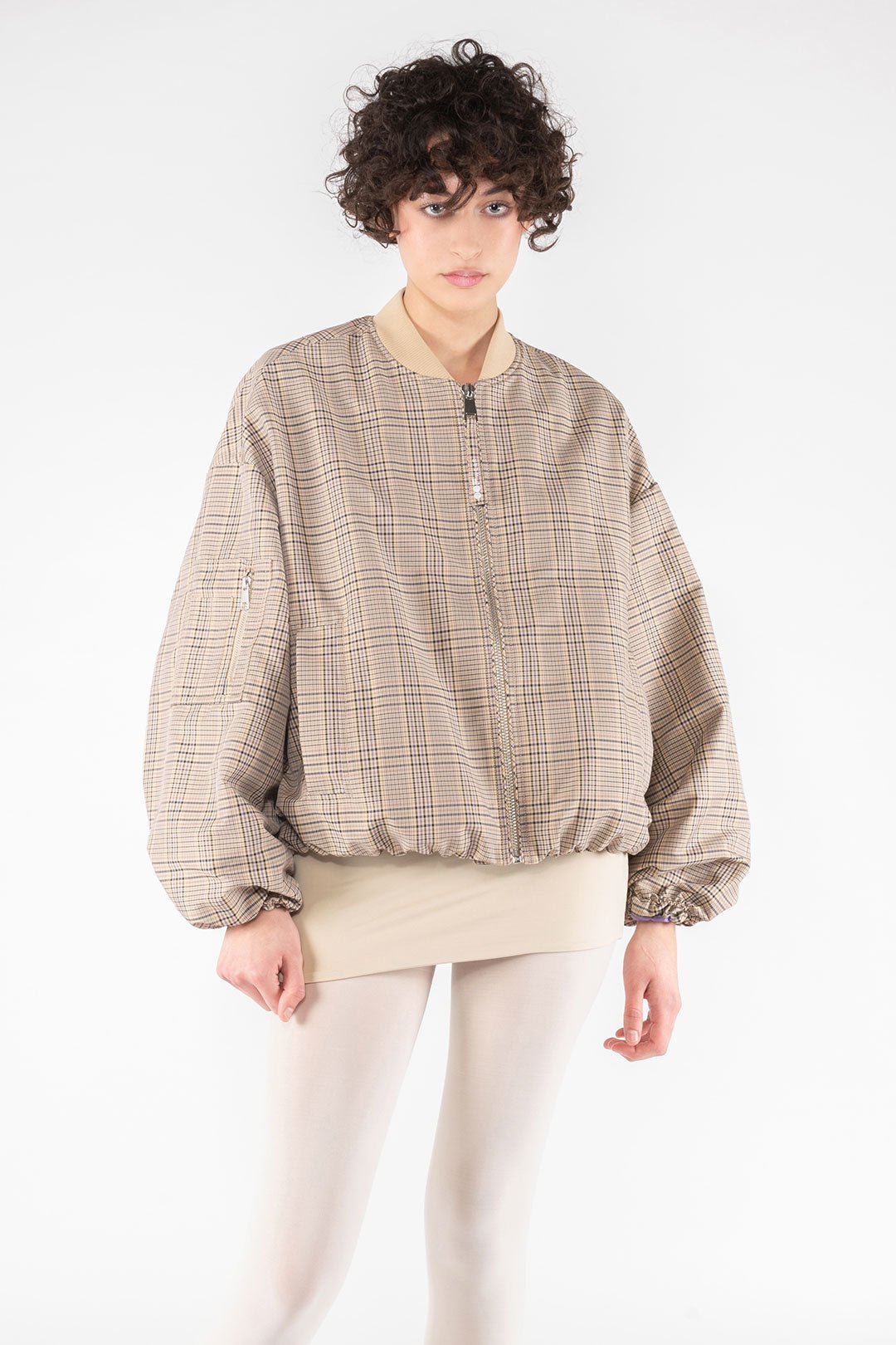 Memory Nylon Bomber Jacket - Plaid - The Collective Park City