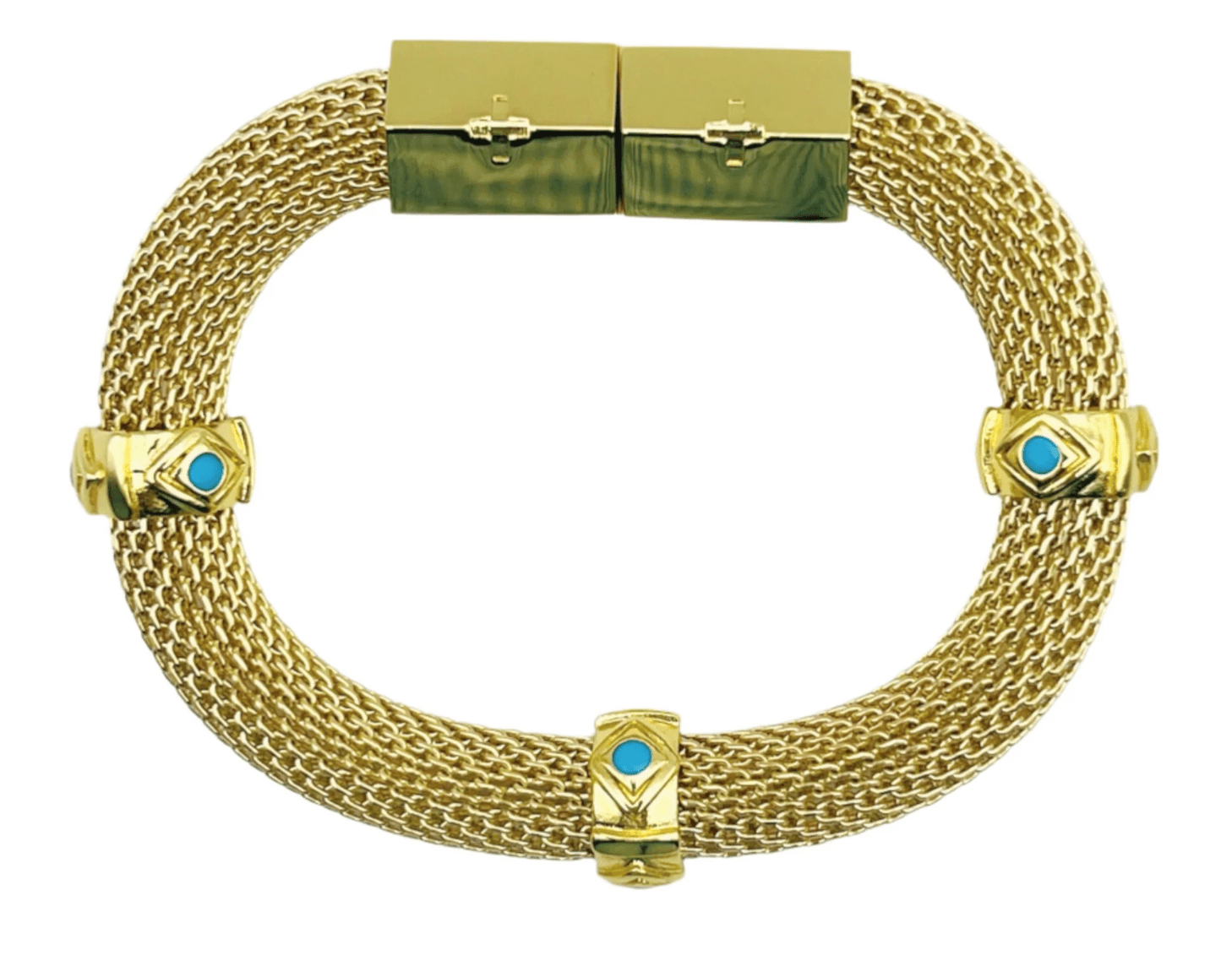 Mesh Bracelet Gold with Turquoise Evil Eye - The Collective Park City