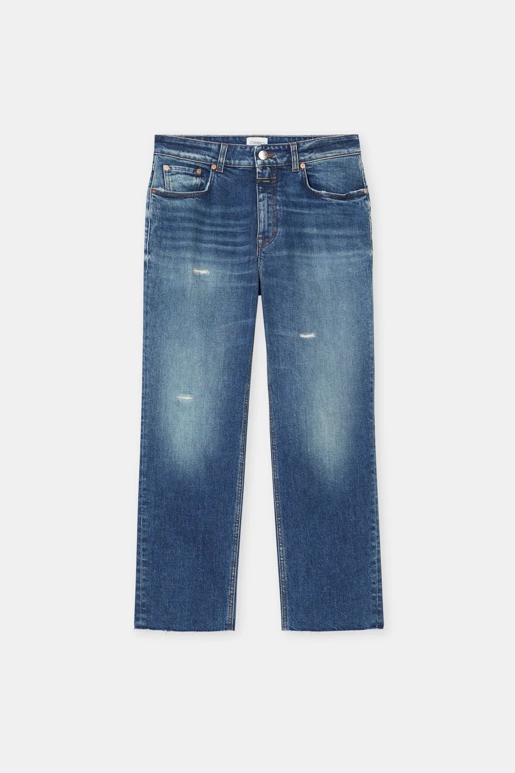 Milo Straight Leg Jean - Mid Blue - Cutoff Hem - The Collective Park City