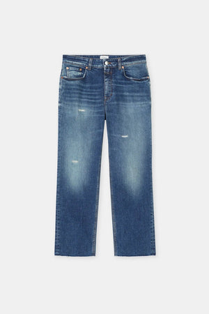Milo Straight Leg Jean - Mid Blue - Cutoff Hem - The Collective Park City