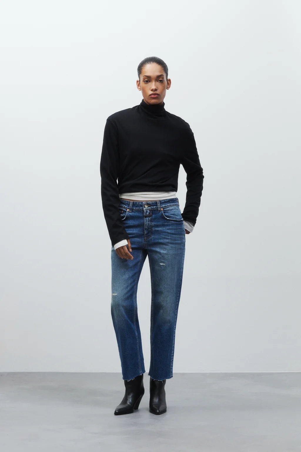 Milo Straight Leg Jean - Mid Blue - Cutoff Hem - The Collective Park City