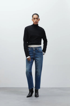 Milo Straight Leg Jean - Mid Blue - Cutoff Hem - The Collective Park City