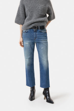 Milo Straight Leg Jean - Mid Blue - Cutoff Hem - The Collective Park City