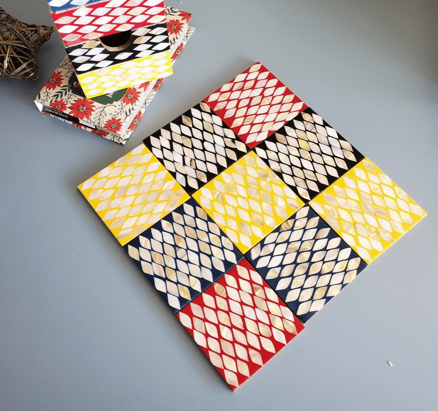 Mother of Pearl Inlay Coasters : Red - The Collective Park City