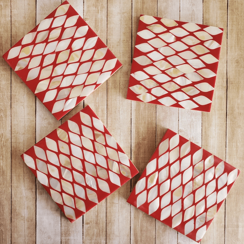 Mother of Pearl Inlay Coasters : Red - The Collective Park City