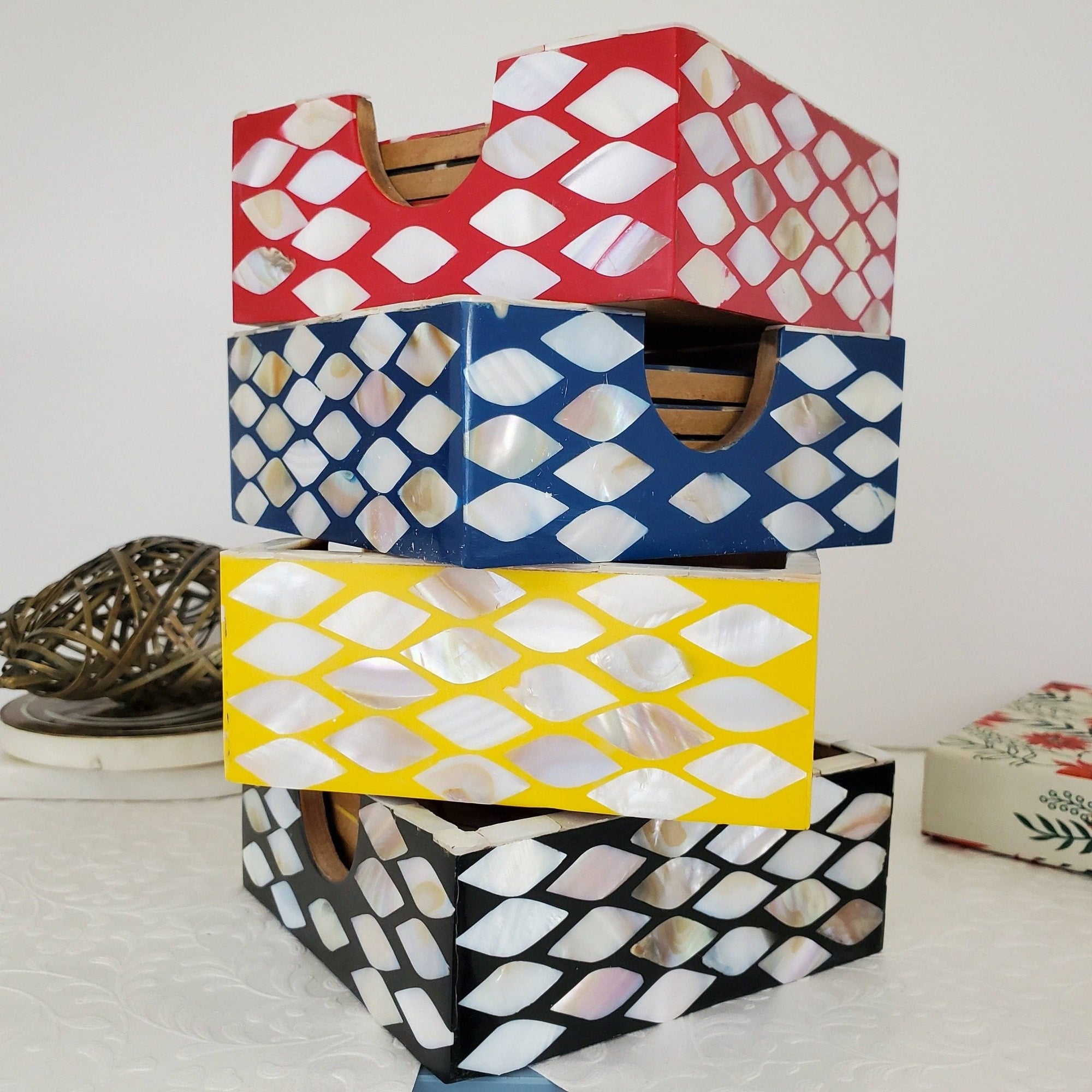 Mother of Pearl Inlay Coasters : Yellow - The Collective Park City