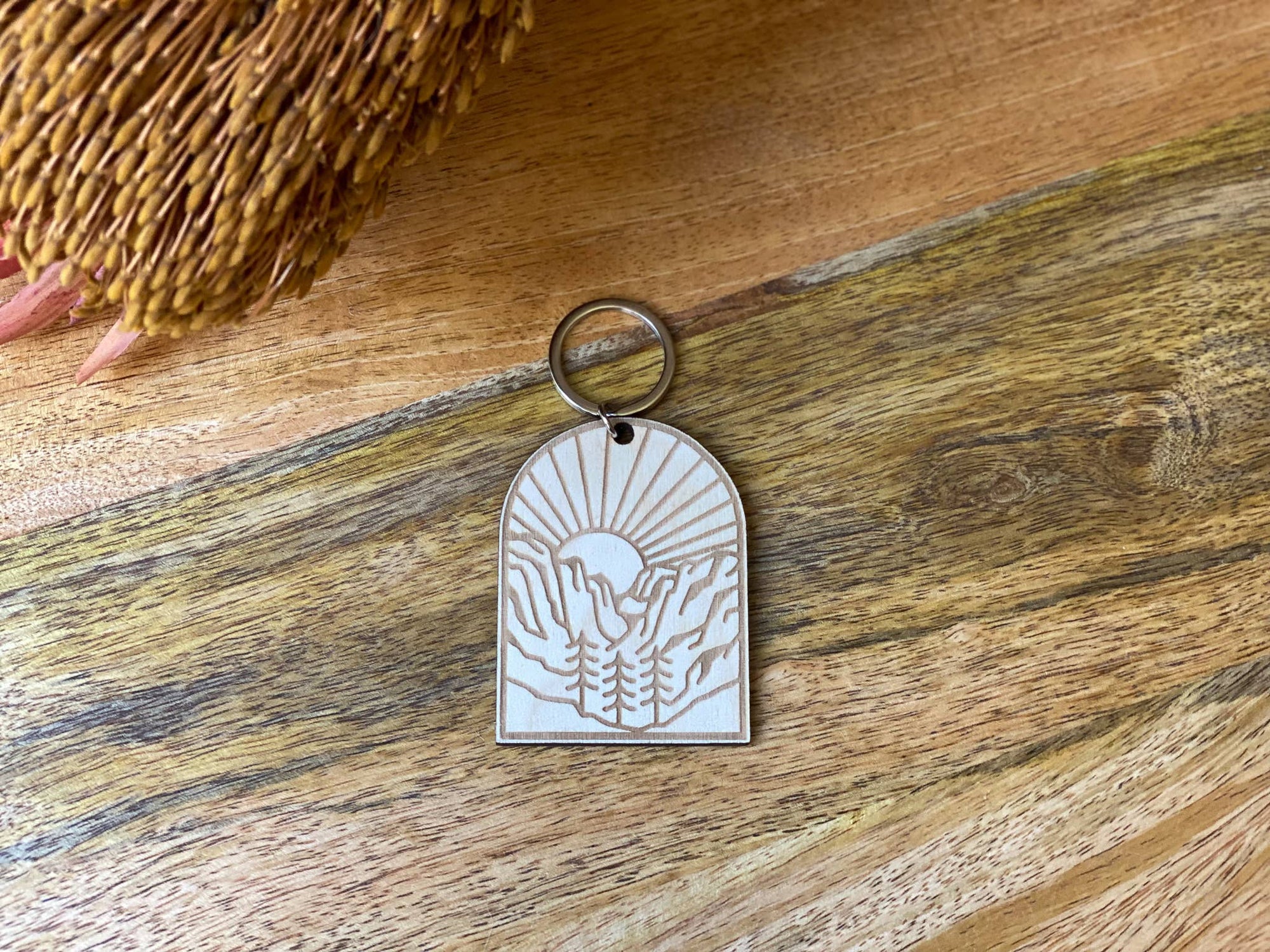 Mountain Arch Engraved Wood Keychain - The Collective Park City