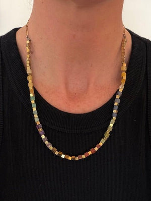 Multi Color Resin Square Bead & Gold Chain Necklace - The Collective Park City