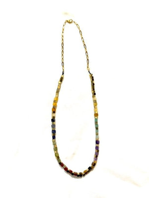 Multi Color Resin Square Bead & Gold Chain Necklace - The Collective Park City