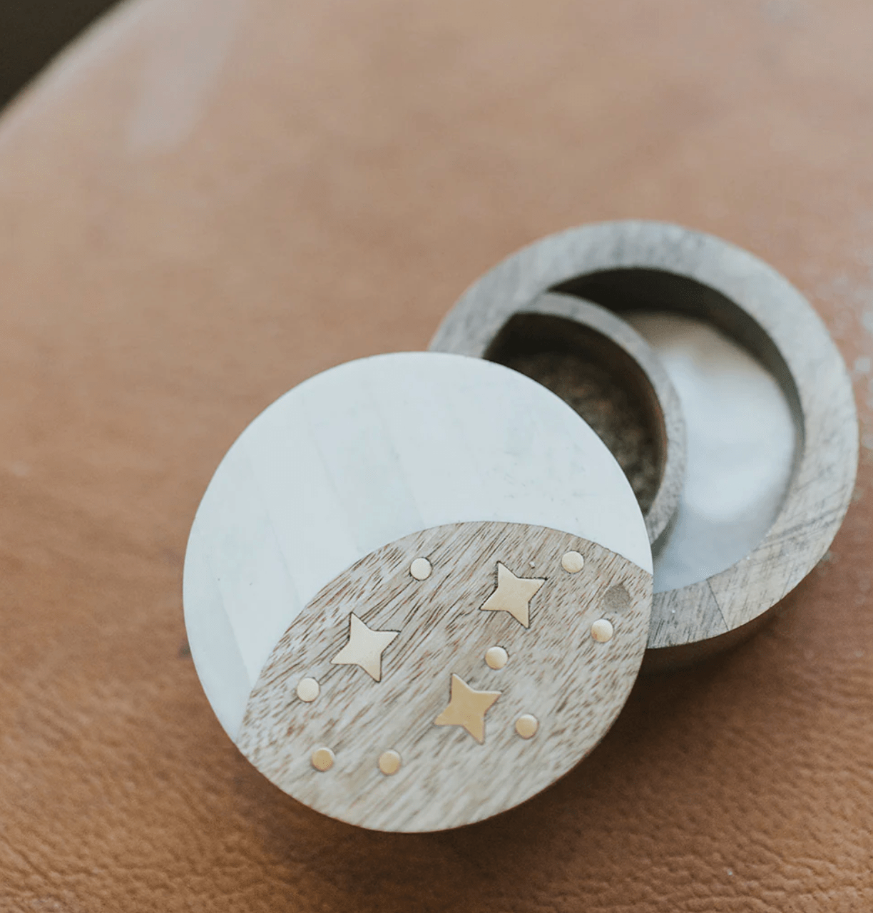 Nakshatra Moon Stars Pivot Box - Bone, Wood, Brass - The Collective Park City