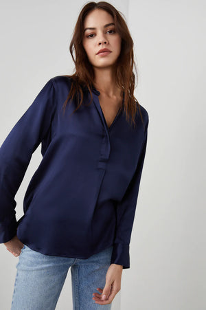 Nissa Button Down Top - Navy