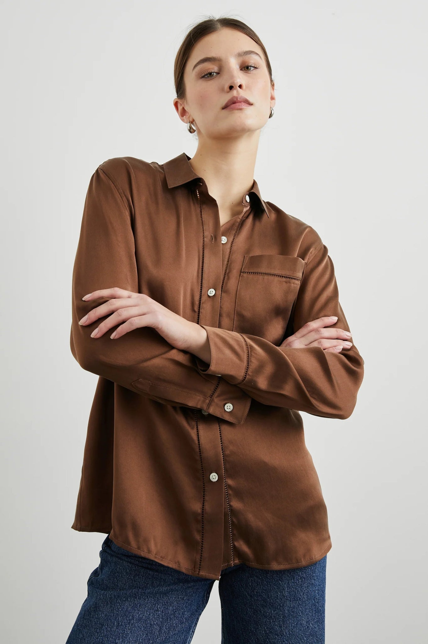 Oak Silk Button Down Top - The Collective Park City