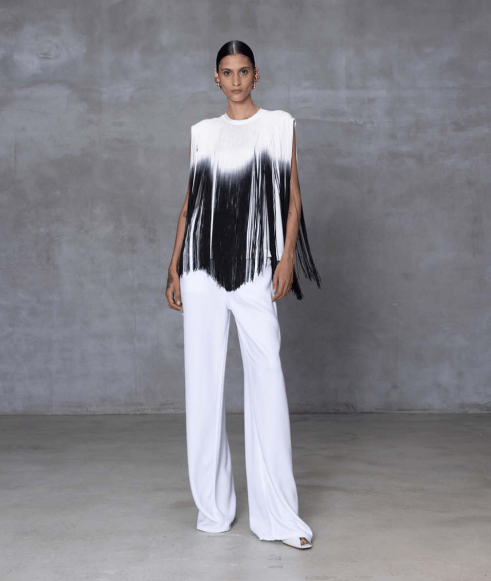 Ombre B/W Fringe Top - The Collective Park City