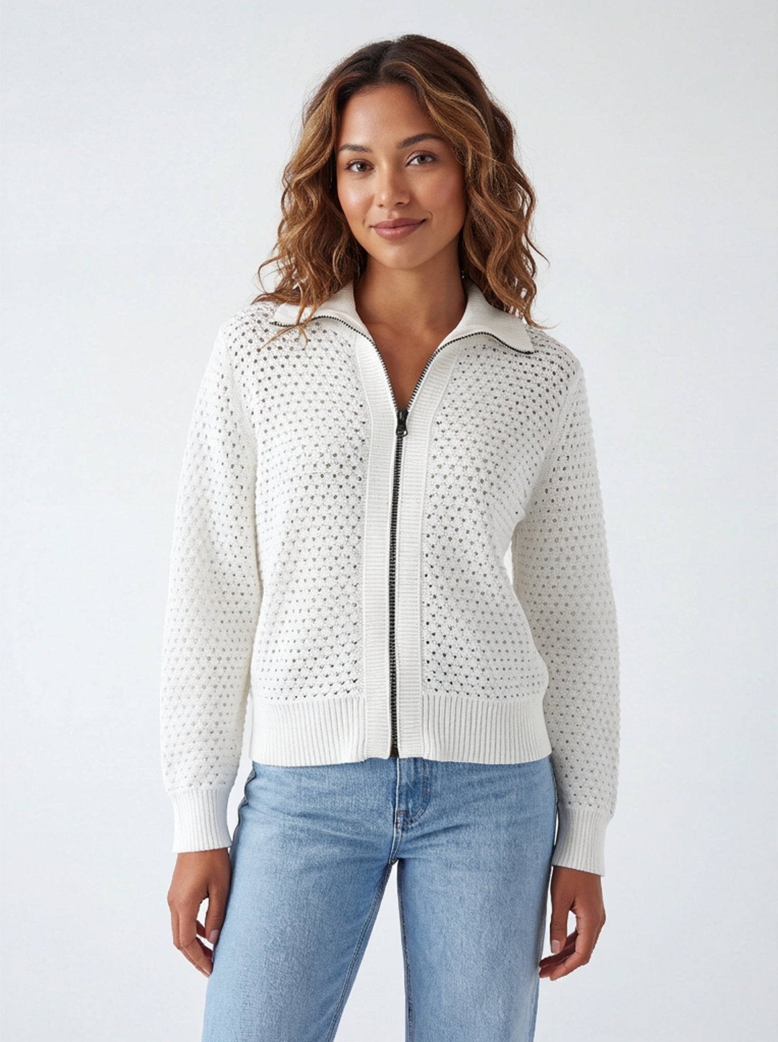 Open Stitch Zip - Front Sweater - The Collective Park City