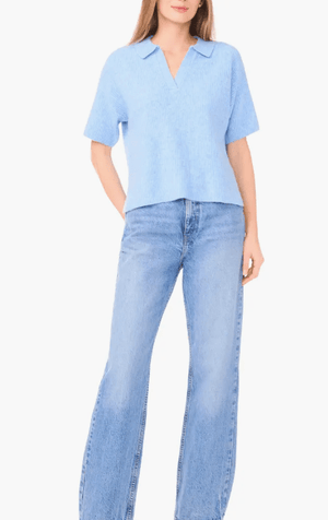 Oversized Polo Knit Half Sleeve Top - The Collective Park City
