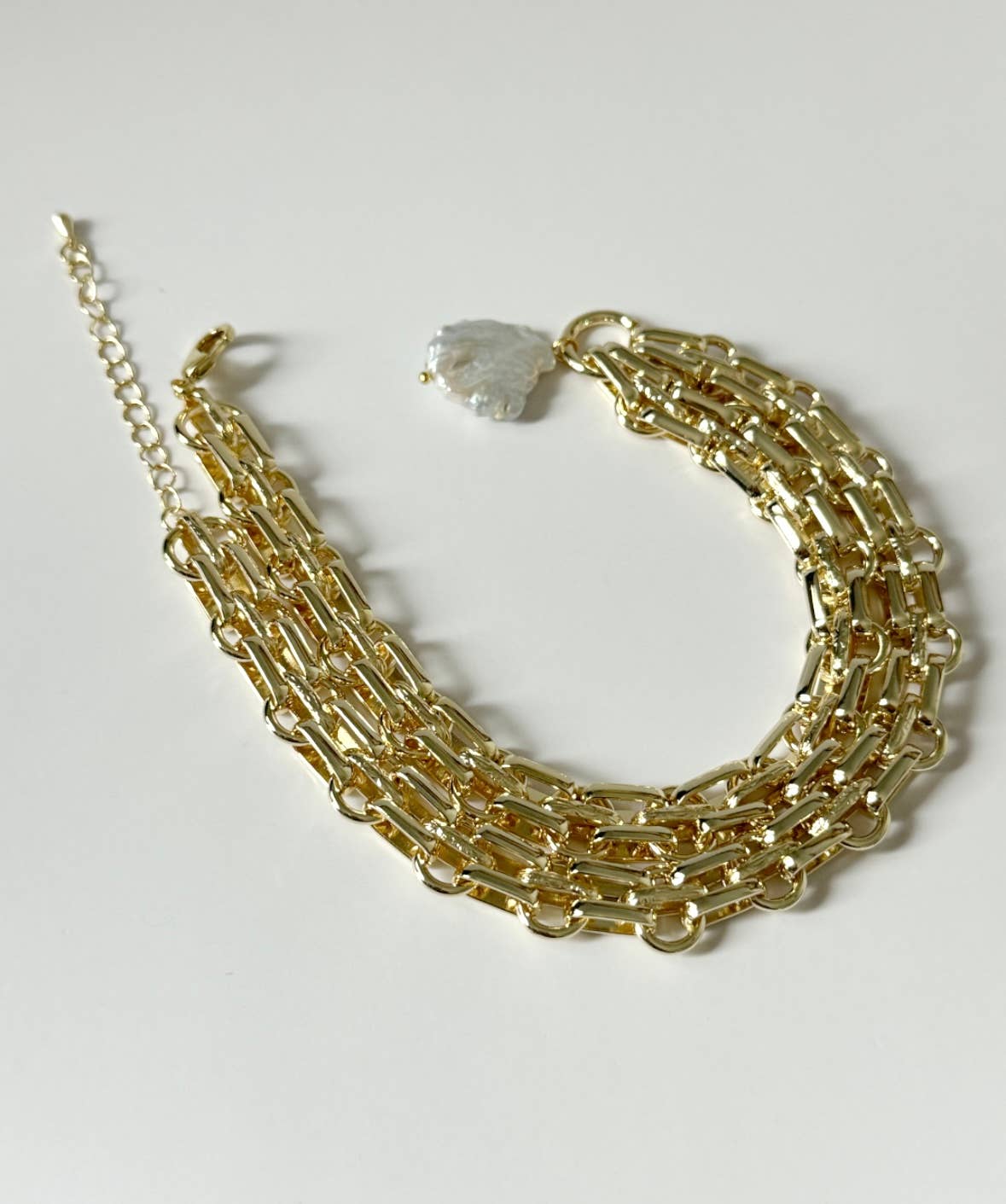 Ovo Pearl Chain Link Necklace: Gold Plated - The Collective Park City